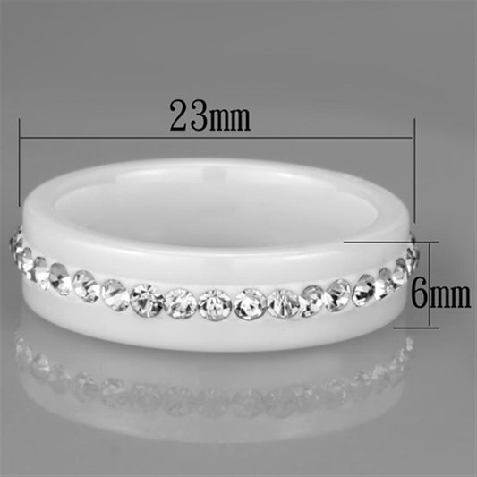 Alamode High polished (no plating) Stainless Steel Ring with Ceramic in White - Flyclothing LLC