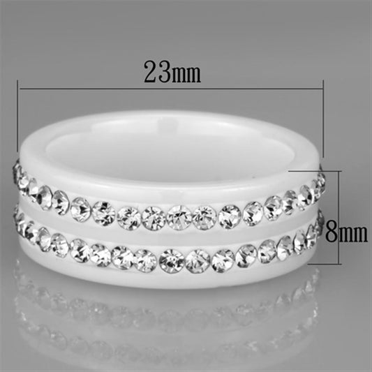 Alamode High polished (no plating) Stainless Steel Ring with Ceramic in White - Flyclothing LLC