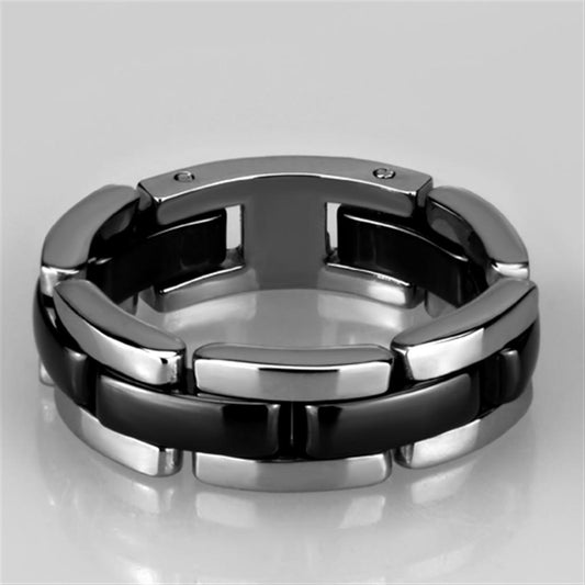 Alamode High polished (no plating) Stainless Steel Ring with Ceramic in Jet - Flyclothing LLC