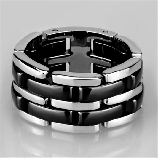 Alamode High polished (no plating) Stainless Steel Ring with Ceramic in Jet - Flyclothing LLC