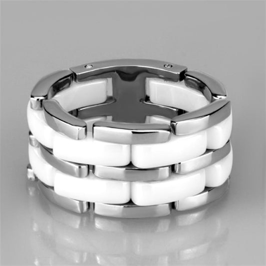 Alamode High polished (no plating) Stainless Steel Ring with Ceramic in White - Flyclothing LLC