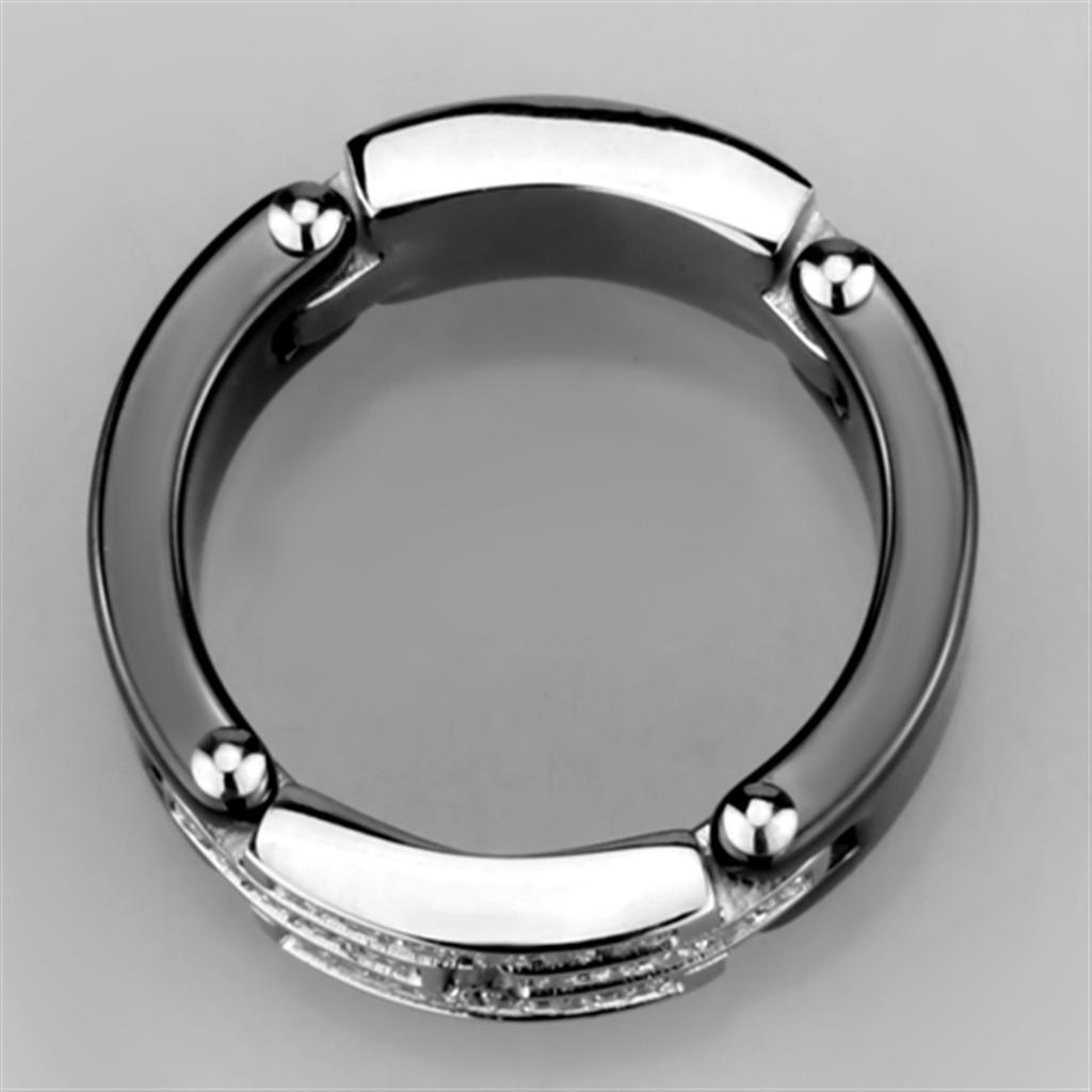 Alamode High polished (no plating) Stainless Steel Ring with Ceramic in Jet - Flyclothing LLC