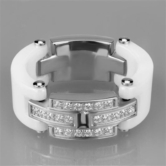 Alamode High polished (no plating) Stainless Steel Ring with Ceramic in White - Flyclothing LLC