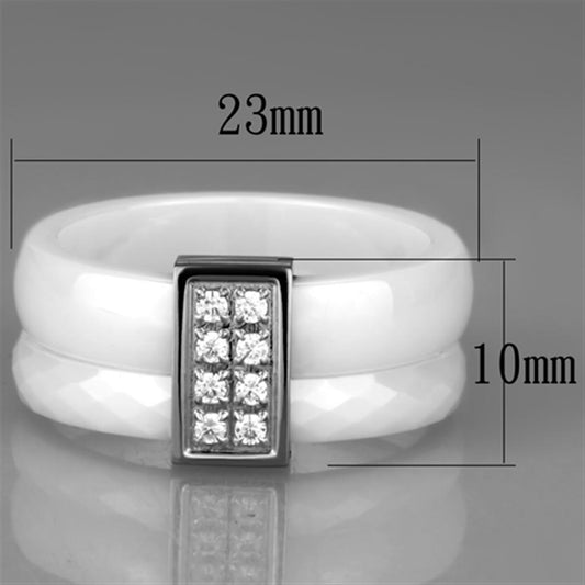 Alamode High polished (no plating) Stainless Steel Ring with Ceramic in White - Flyclothing LLC