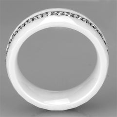 Alamode High polished (no plating) Stainless Steel Ring with Ceramic in White - Flyclothing LLC