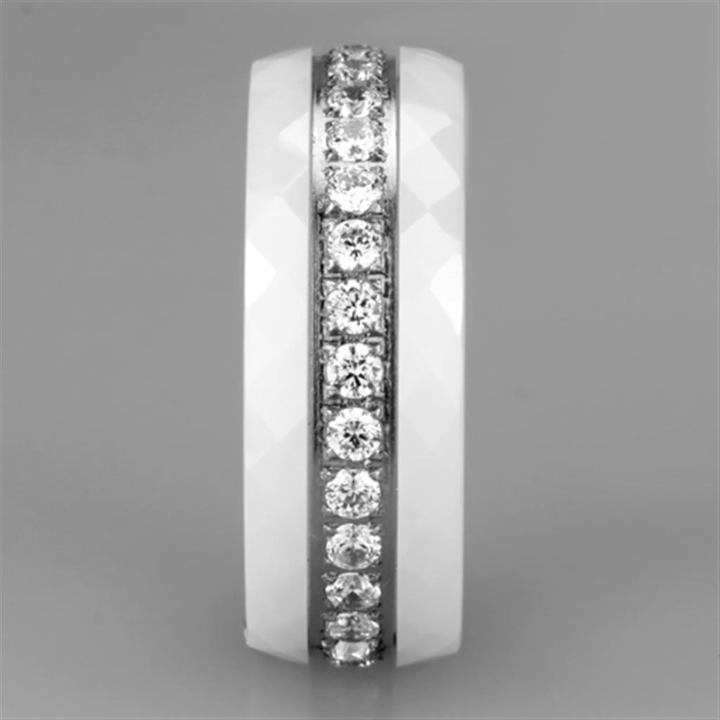 Alamode High polished (no plating) Stainless Steel Ring with Ceramic in White - Flyclothing LLC