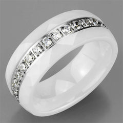 Alamode High polished (no plating) Stainless Steel Ring with Ceramic in White - Flyclothing LLC