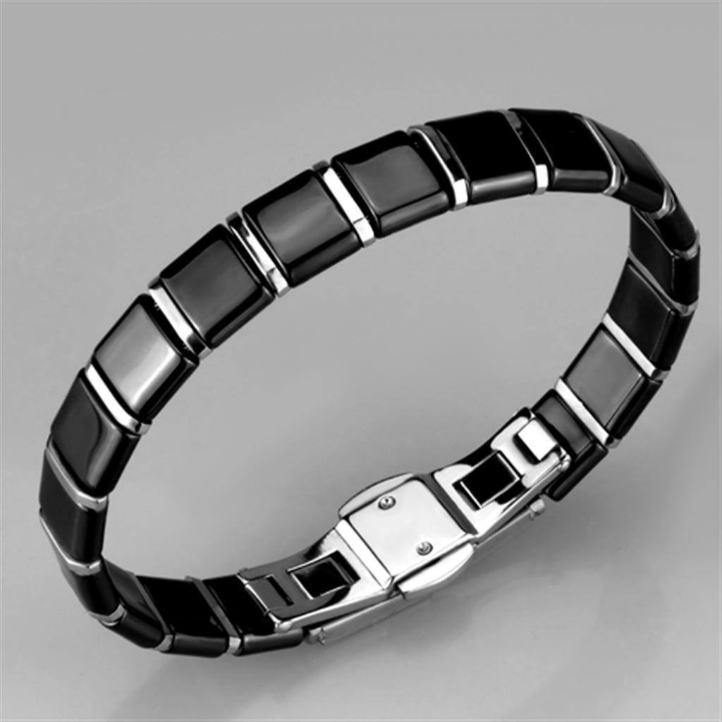 Alamode High polished (no plating) Stainless Steel Bracelet with Ceramic in Jet - Flyclothing LLC