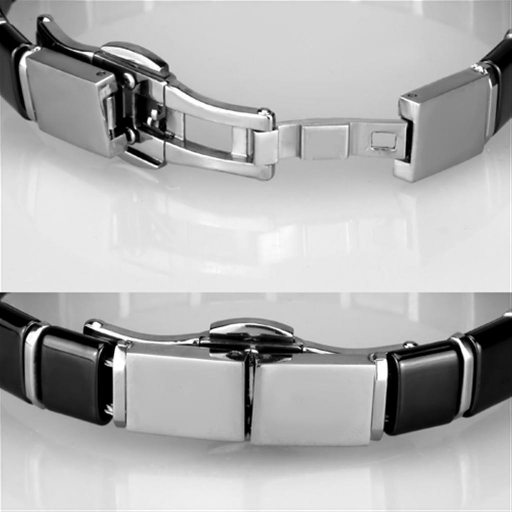 Alamode High polished (no plating) Stainless Steel Bracelet with Ceramic in Jet - Flyclothing LLC