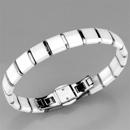 Alamode High polished (no plating) Stainless Steel Bracelet with Ceramic in White - Flyclothing LLC