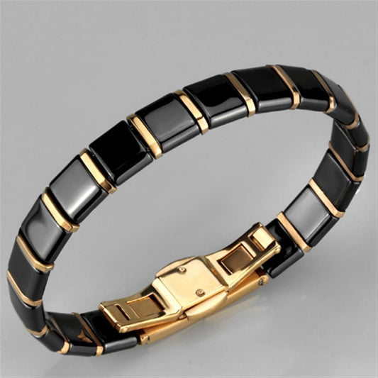 Alamode IP Rose Gold(Ion Plating) Stainless Steel Bracelet with Ceramic in Jet - Flyclothing LLC