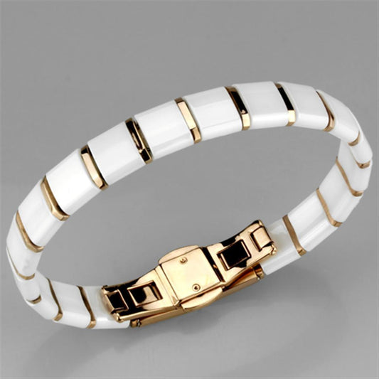 Alamode IP Rose Gold(Ion Plating) Stainless Steel Bracelet with Ceramic in White - Flyclothing LLC