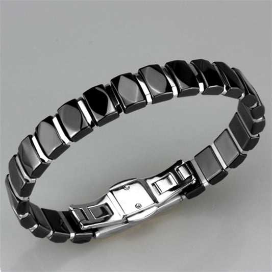 Alamode High polished (no plating) Stainless Steel Bracelet with Ceramic in Jet - Flyclothing LLC