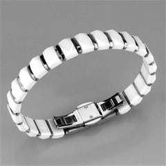 Alamode High polished (no plating) Stainless Steel Bracelet with Ceramic in White - Flyclothing LLC