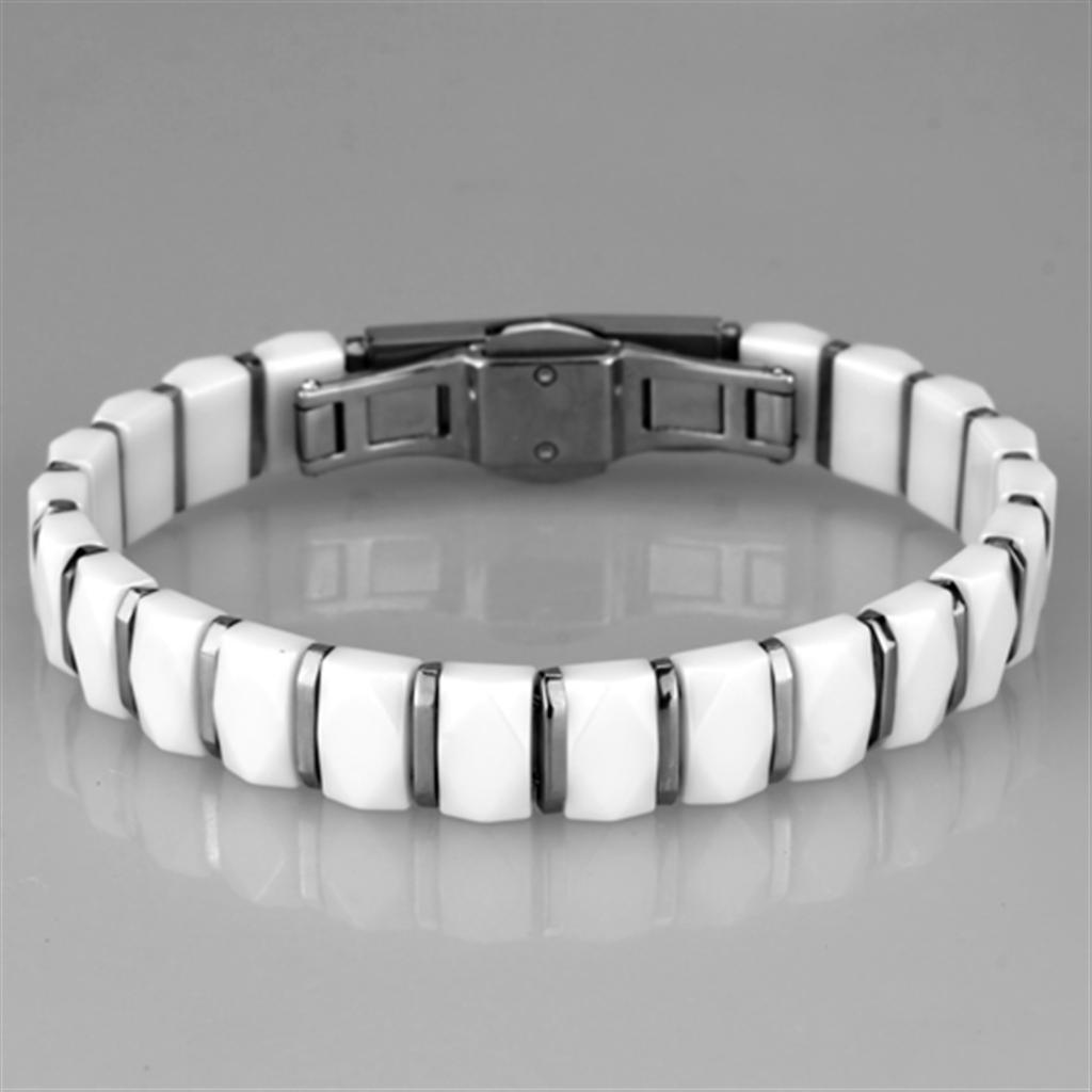 Alamode High polished (no plating) Stainless Steel Bracelet with Ceramic in White - Flyclothing LLC