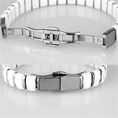 Alamode High polished (no plating) Stainless Steel Bracelet with Ceramic in White - Flyclothing LLC