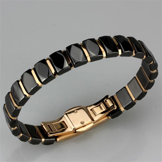 Alamode IP Rose Gold(Ion Plating) Stainless Steel Bracelet with Ceramic in Jet - Flyclothing LLC