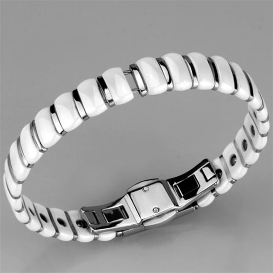 Alamode High polished (no plating) Stainless Steel Bracelet with Ceramic in White - Flyclothing LLC