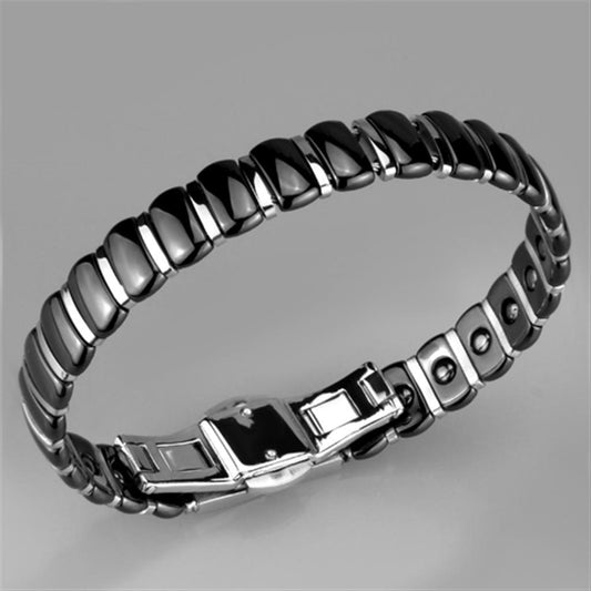 Alamode High polished (no plating) Stainless Steel Bracelet with Ceramic in Jet - Flyclothing LLC