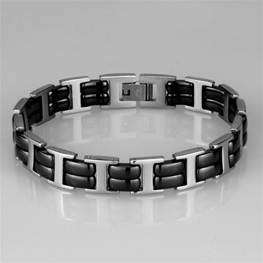 Alamode High polished (no plating) Stainless Steel Bracelet with Ceramic in Jet - Flyclothing LLC