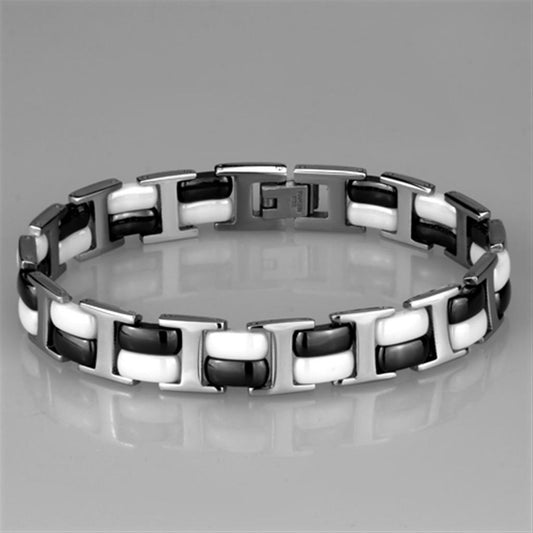 Alamode High polished (no plating) Stainless Steel Bracelet with Ceramic in Jet - Flyclothing LLC