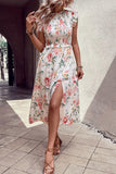 Floral Smocked Butterfly Sleeve Slit Dress - Flyclothing LLC