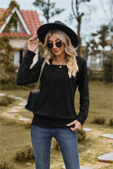 Square Neck Long Sleeve Blouse - Flyclothing LLC