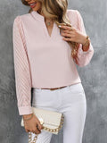 Notched Long Sleeve Blouse - Flyclothing LLC