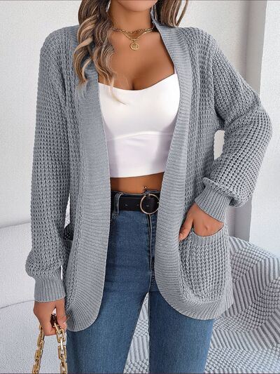 Open Front Long Sleeve Cardigan with Pockets - Flyclothing LLC