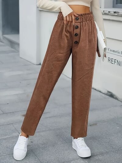 Decorative Button High Waist Pants - Trendsi