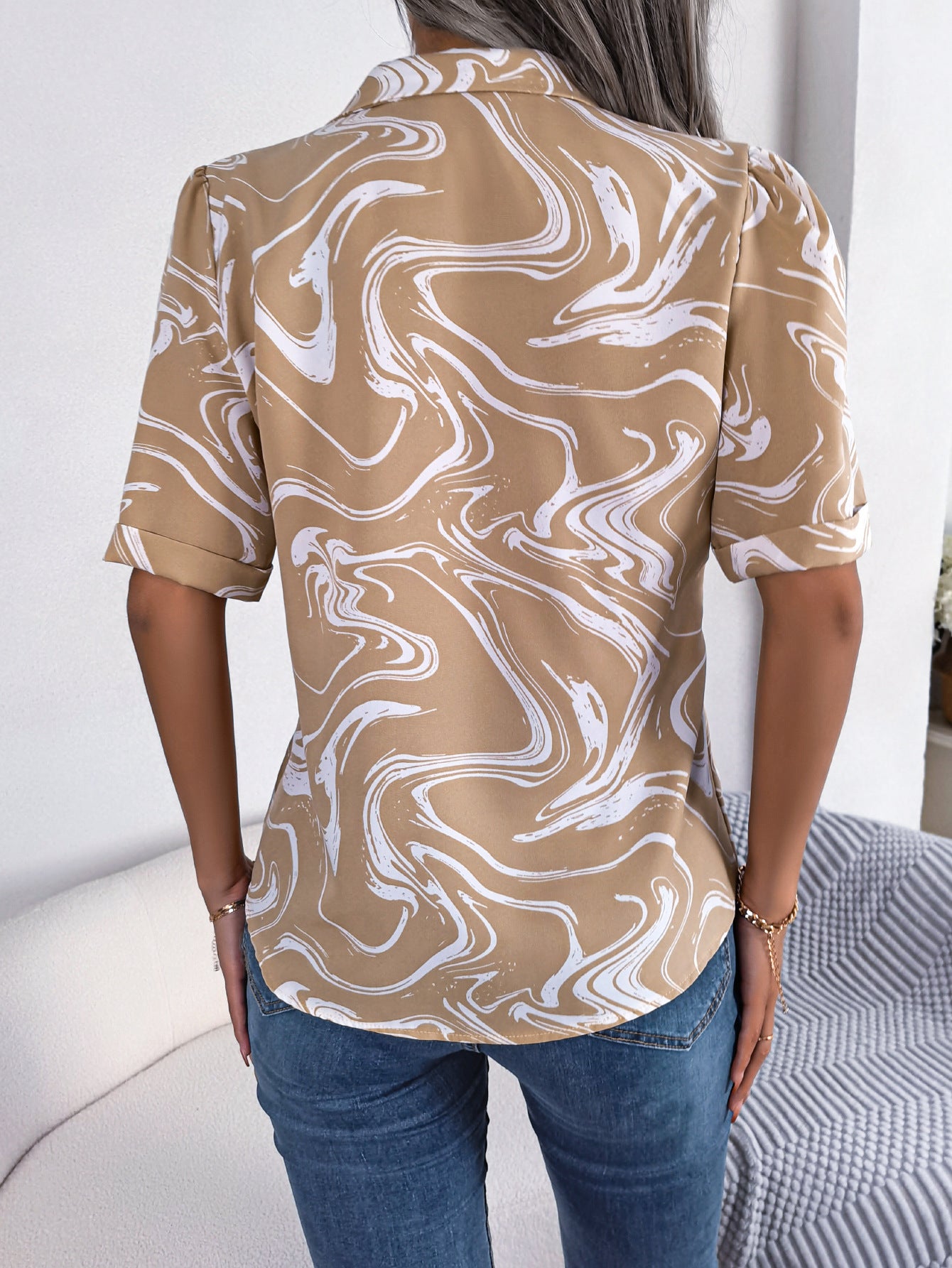 Printed Lapel Collar Shirt - Flyclothing LLC