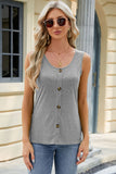 Decorative Button Round Neck Tank - Flyclothing LLC