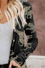 Animal Pattern Ribbed Button Up Long Sleeve Cardigan - Flyclothing LLC