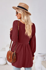 V-Neck Lantern Sleeve Blouse - Flyclothing LLC