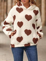 Fuzzy Heart Pocketed Dropped Shoulder Hoodie - Flyclothing LLC