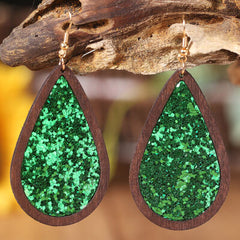 Sequin Wood Teardrop Earrings - Flyclothing LLC