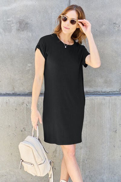 Basic Bae Full Size Round Neck Short Sleeve Dress with Pockets - Flyclothing LLC