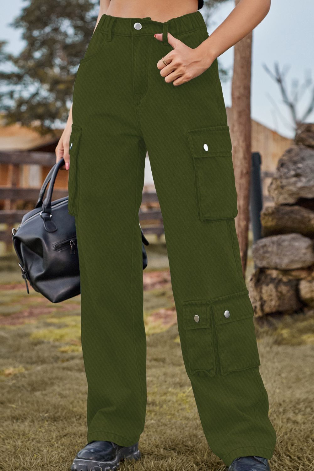 Cargo Pants Women Women's Fashion Casual Solid Color High Waist Cargo Pants  A-Line Loose Wide Leg Pocket Quick Drying Long Pants Hiking Pants Women  Military Pants With Belt 