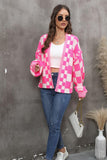 Checkered Open Front Drop Shoulder Cardigan - Flyclothing LLC