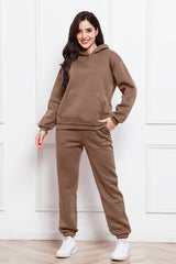 Drop Shoulder Long Sleeve Hoodie and Pants Set - Flyclothing LLC