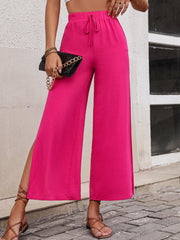 High Waist Slit Wide Leg Pants - Flyclothing LLC