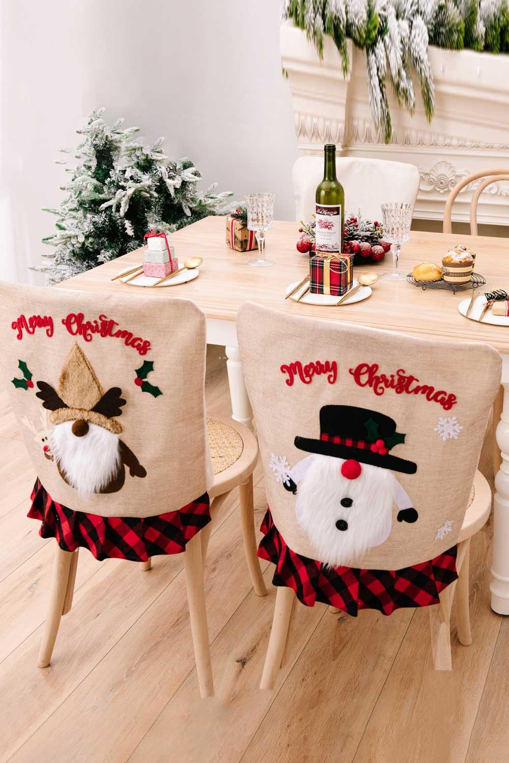 3-Pack Plaid Christmas Gnome Chair Covers - Flyclothing LLC