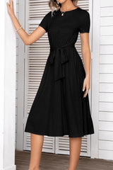 Belted Tee Dress With Pockets - Trendsi