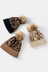 Leopard Pom-Pom Cuffed Beanie - Trendsi