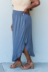 Doublju Comfort Princess Full Size High Waist Scoop Hem Maxi Skirt in Dusty Blue - Flyclothing LLC