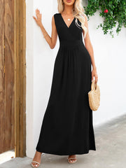 Surplice Neck Sleeveless Maxi Dress - Flyclothing LLC