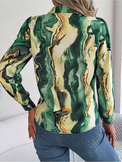 Printed Button Up Long Sleeve Shirt - Flyclothing LLC