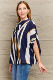 Tie Neck Printed Slit Sleeve Blouse - Trendsi