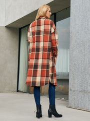 Plaid Pocketed Button Up Trench Coat - Flyclothing LLC