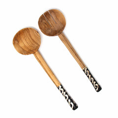 Olive Serving Set with Batik Bone Handles 10 inch - Flyclothing LLC